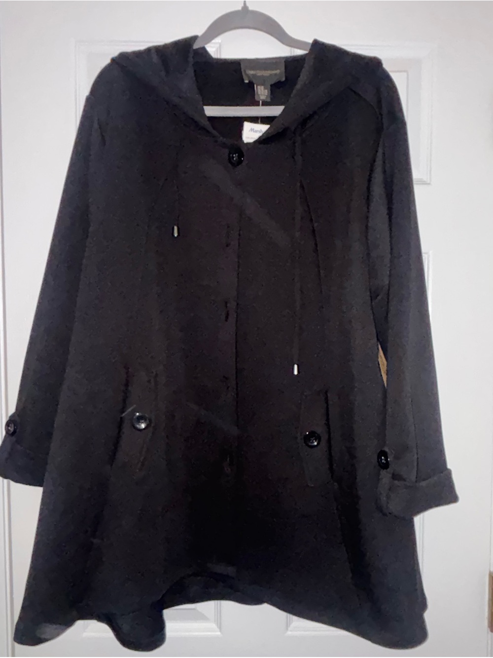 Christian Siriano Black Hooded Wool-Blend Coat